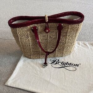 Vintage Brighton Burgundy and Tan Woven Tote